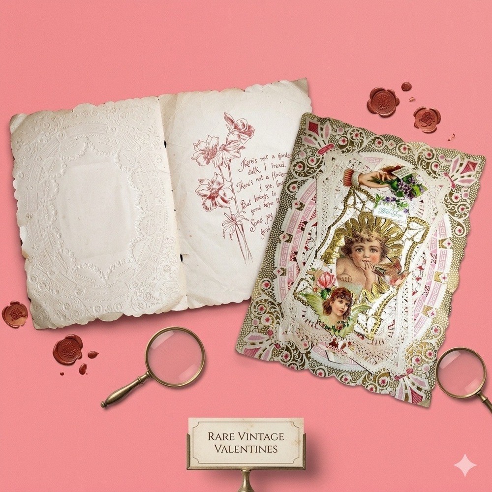 Antique Victorian Valentine Card 3D Paper Lace Cherub Angel Embossed Ephemera